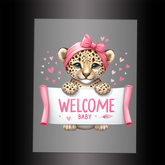 (DTF-1144) CHEETAH - WELCOME BABY PINK - Garment Transfer