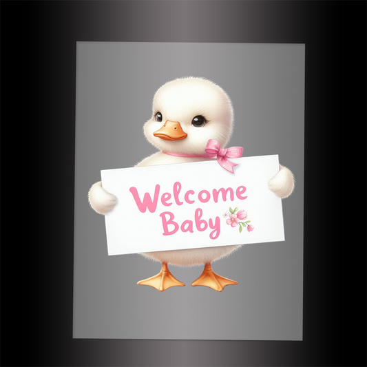 (DTF-1145) DUCK - WELCOME BABY PINK - Garment Transfer