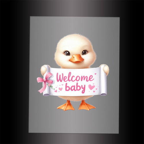 (DTF-1149) DUCK - WELCOME BABY PINK - Garment Transfer