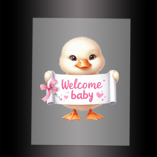 (DTF-1149) DUCK - WELCOME BABY PINK - Garment Transfer
