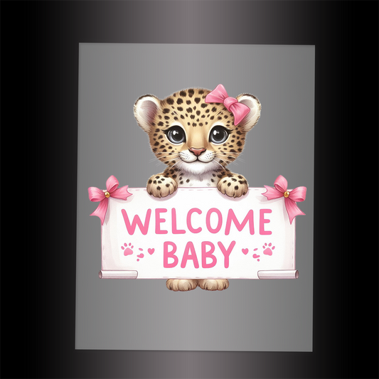 (DTF-1150) CHEETAH - WELCOME BABY PINK - Garment Transfer