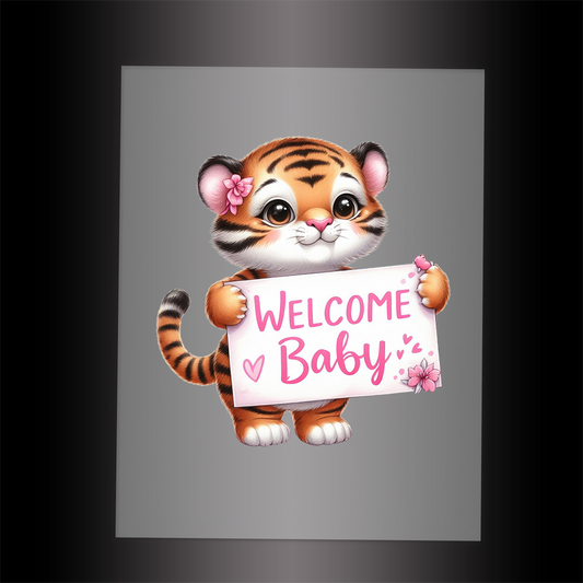 (DTF-1153) TIGER - WELCOME BABY PINK - Garment Transfer