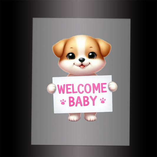 (DTF-1154) PUPPY - WELCOME BABY PINK - Garment Transfer