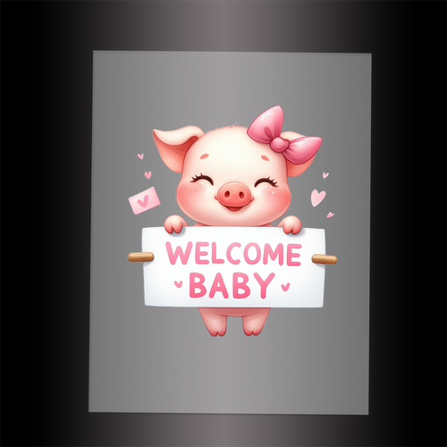 (DTF-1156) PIG - WELCOME BABY PINK - Garment Transfer