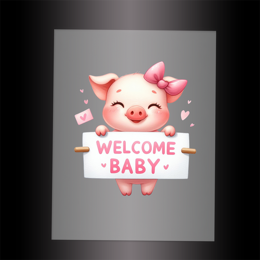(DTF-1156) PIG - WELCOME BABY PINK - Garment Transfer