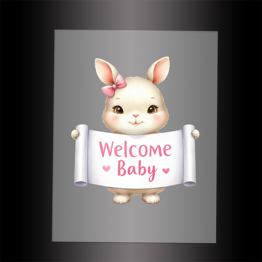 (DTF-1157) BUNNY - WELCOME BABY PINK - Garment Transfer