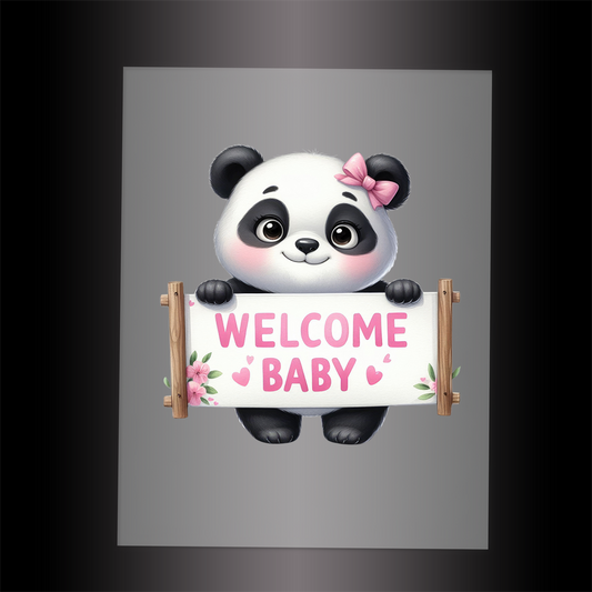 (DTF-1158) PANDA - WELCOME BABY PINK - Garment Transfer