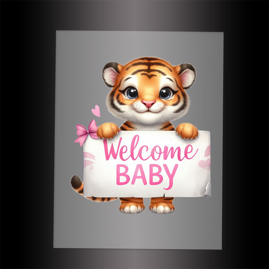 (DTF-1159) TIGER - WELCOME BABY PINK - Garment Transfer