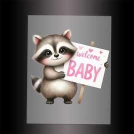 (DTF) RACCOON - WELCOME BABY PINK - Garment Transfer