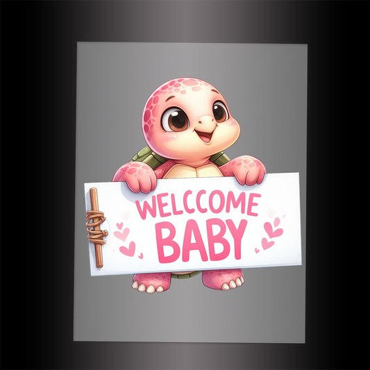 (DTF-1161) TURTLE - WELCOME BABY PINK - Garment Transfer