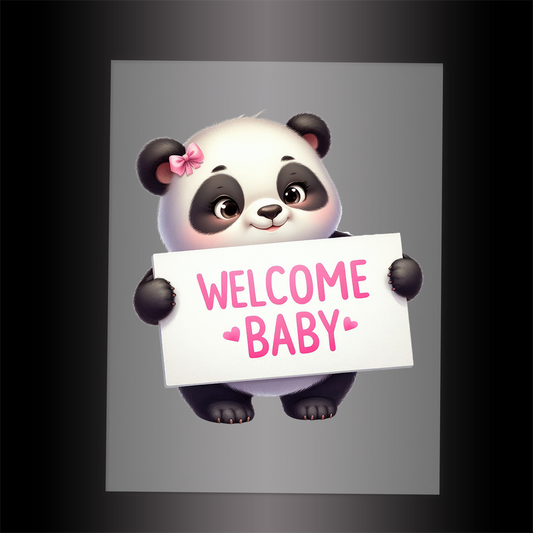 (DTF-1162) PANDA - WELCOME BABY PINK - Garment Transfer