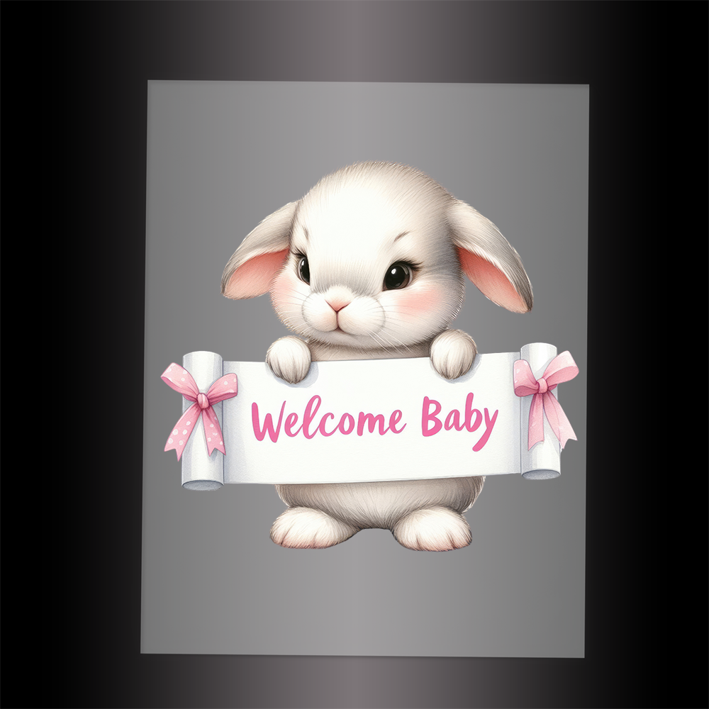 (DTF-1163) BUNNY - WELCOME BABY PINK - Garment Transfer