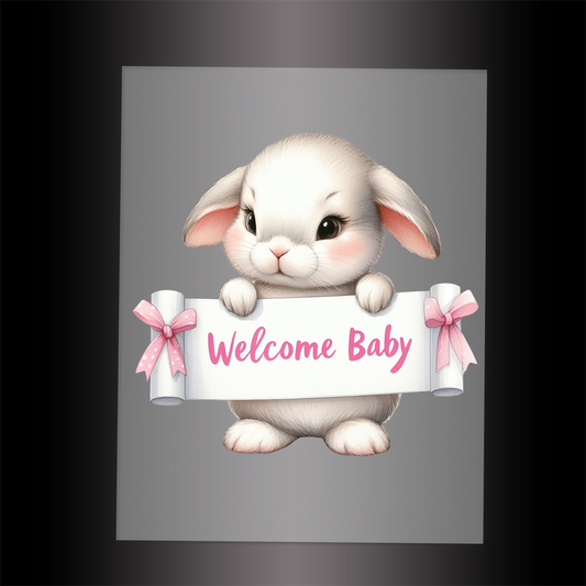 (DTF-1163) BUNNY - WELCOME BABY PINK - Garment Transfer