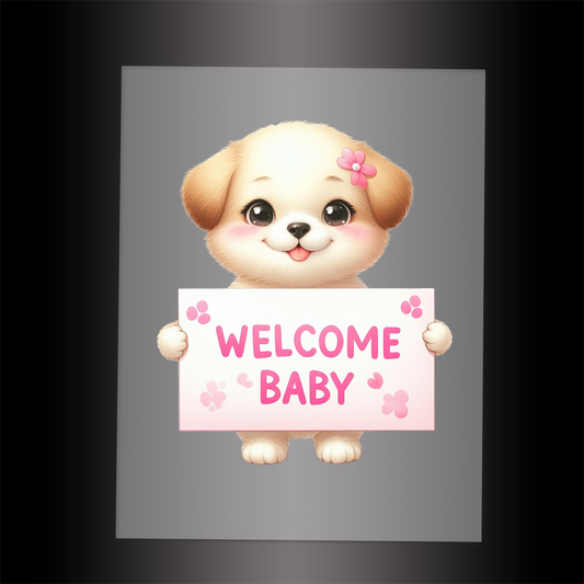(DTF-1165) PUPPY - WELCOME BABY PINK - Garment Transfer