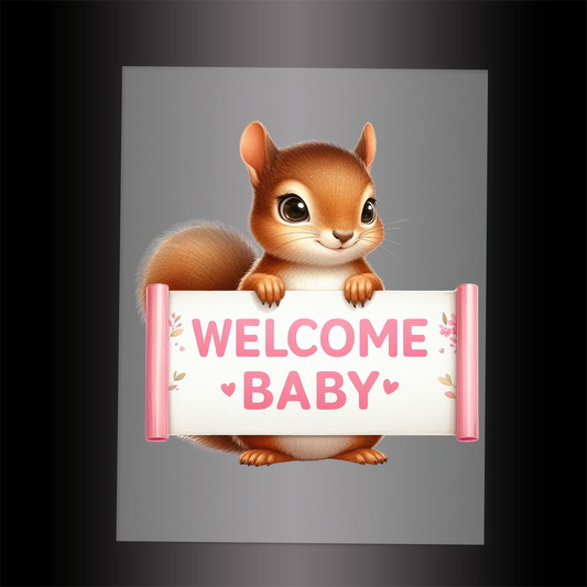 (DTF-1167) SQUIRREL - WELCOME BABY PINK - Garment Transfer