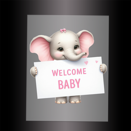(DTF-1168) ELEPHANT - WELCOME BABY PINK - Garment Transfer
