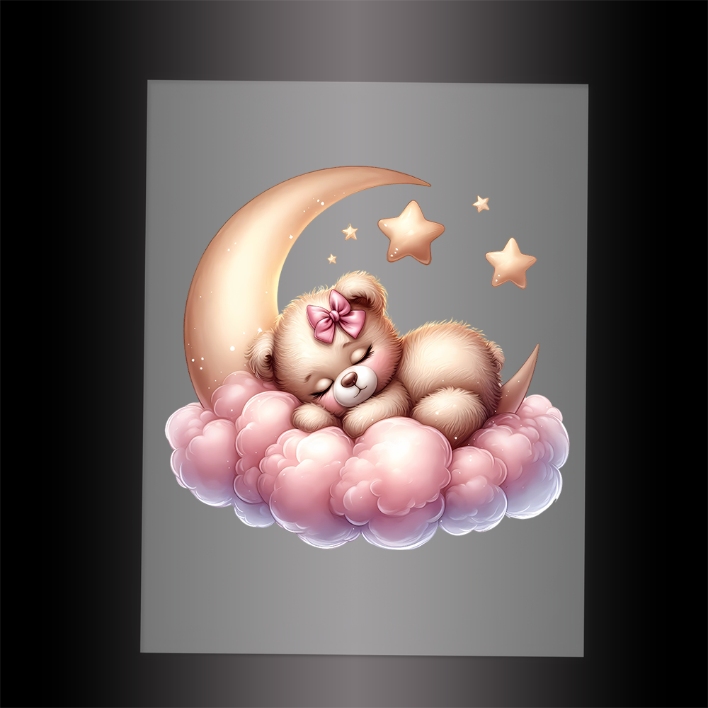 (DTF-1171) PINK SLEEPING TEDDY 2 - Garment Transfer