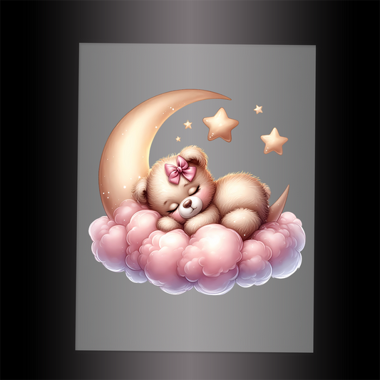 (DTF-1171) PINK SLEEPING TEDDY 2 - Garment Transfer