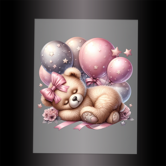 (DTF-1173) PINK SLEEPING TEDDY 4 - Garment Transfer