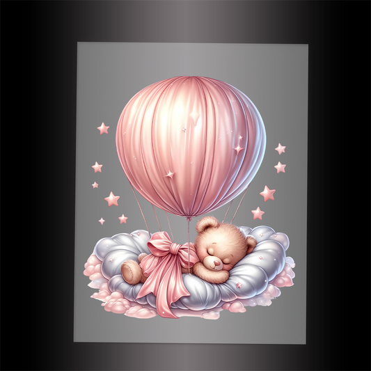 (DTF-1174) PINK SLEEPING TEDDY 5 - Garment Transfer