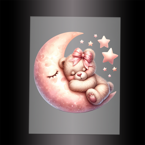 (DTF-1175) PINK SLEEPING TEDDY 6 - Garment Transfer