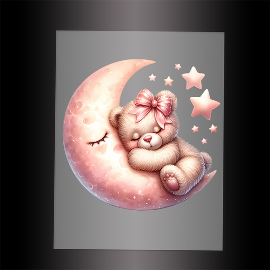 (DTF-1175) PINK SLEEPING TEDDY 6 - Garment Transfer