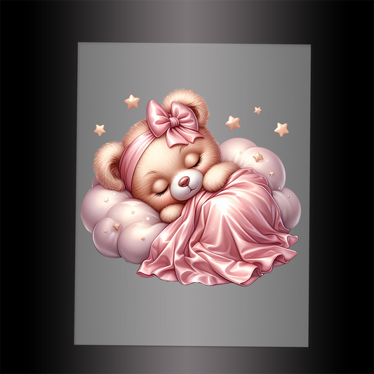 (DTF-1176) PINK SLEEPING TEDDY 7 - Garment Transfer
