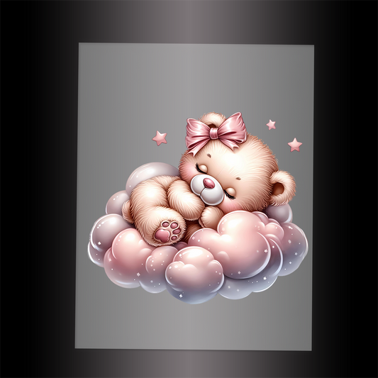 (DTF-1177) PINK SLEEPING TEDDY 8 - Garment Transfer