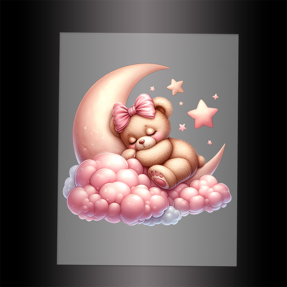 (DTF-1178) PINK SLEEPING TEDDY 9 - Garment Transfer