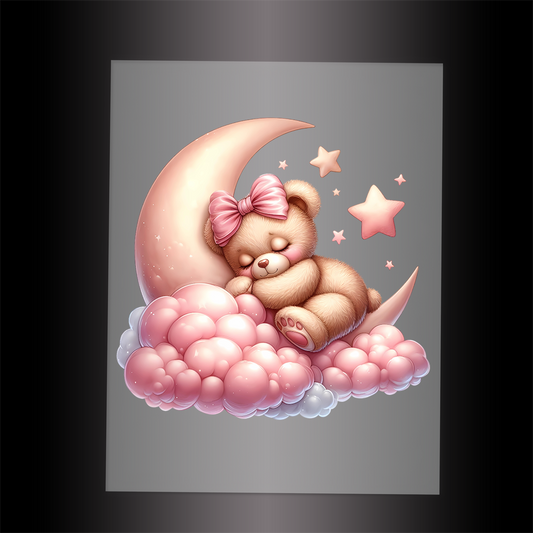 (DTF-1178) PINK SLEEPING TEDDY 9 - Garment Transfer