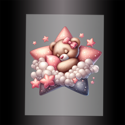 (DTF-1179) PINK SLEEPING TEDDY 10 - Garment Transfer