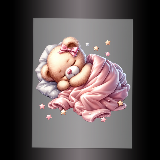 (DTF-1180) PINK SLEEPING TEDDY 11 - Garment Transfer