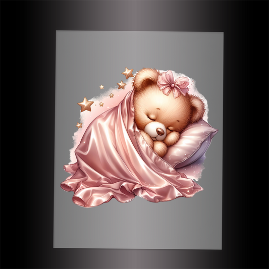 (DTF-1181) PINK SLEEPING TEDDY 12 - Garment Transfer