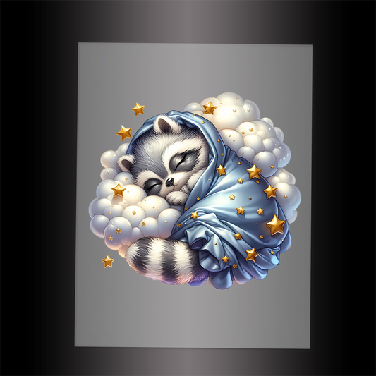 (DTF-1227) CLOUD SLEEPERS - RACCOON - Garment Transfer