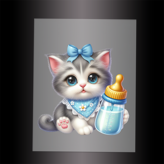 (DTF-1230) BABY BOTTLE KITTEN 4- Garment Transfer