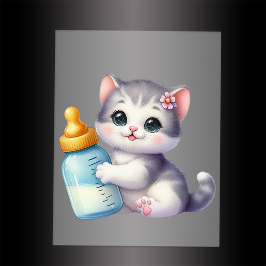 (DTF-1232) BABY BOTTLE KITTEN 6- Garment Transfer