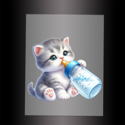 (DTF-1233) BABY BOTTLE KITTEN 7- Garment Transfer