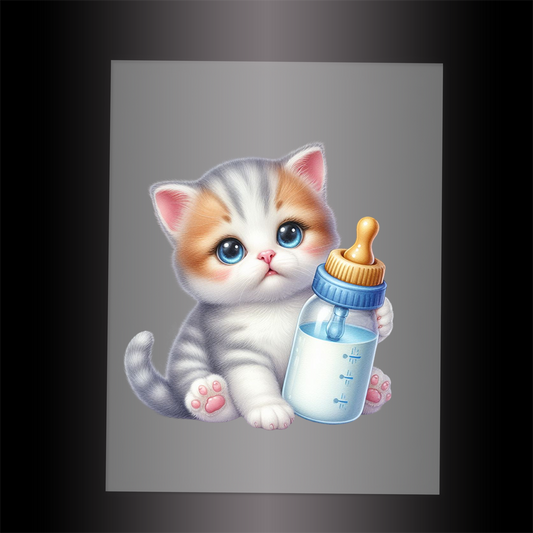 (DTF-1234) BABY BOTTLE KITTEN 8 - Garment Transfer