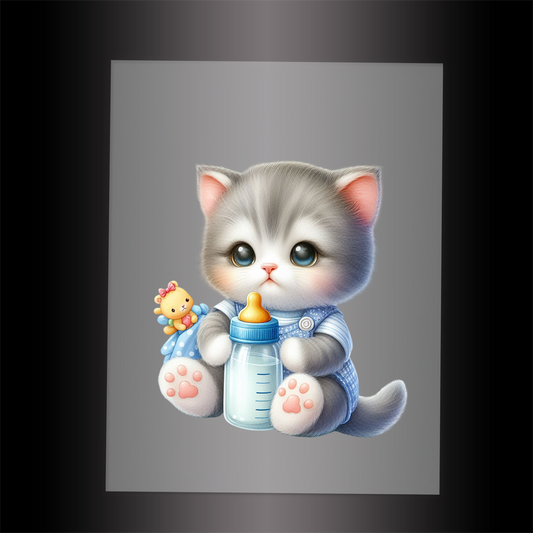 (DTF-1236) BABY BOTTLE KITTEN 10 - Garment Transfer