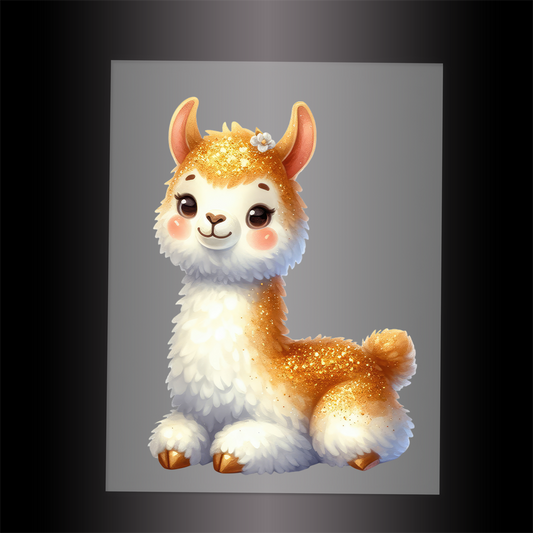 (DTF-1278) BABY GOLD SPARKLE LLAMA - Garment Transfer