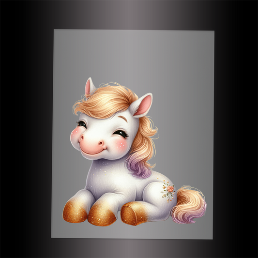 (DTF-1280) BABY GOLD SPARKLE HORSE - Garment Transfer
