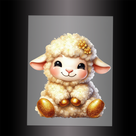 (DTF-1282) BABY GOLD SPARKLE LAMB - Garment Transfer