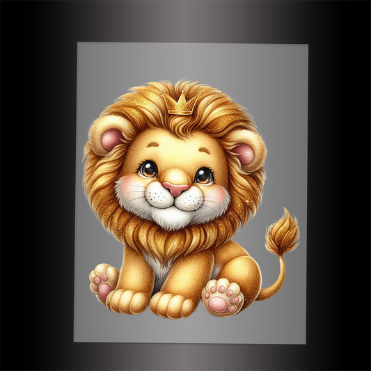(DTF-1285) BABY GOLD SPARKLE LION - Garment Transfer