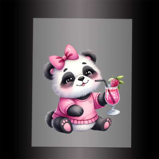 (DTF-1295) BABY PINK PANDA 10 - Garment Transfer