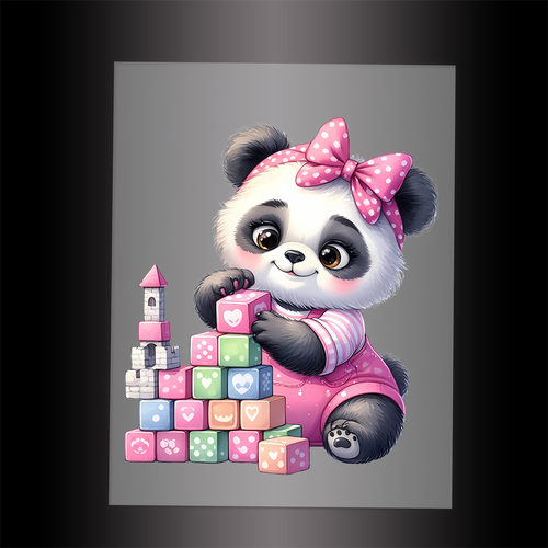 (DTF-1296) BABY PINK PANDA 11 - Garment Transfer