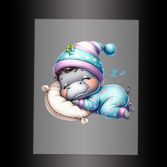 (DTF-1313) SLEEPING HIPPO - Garment Transfer
