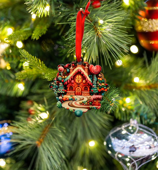 Hanging Ornament - Snowflake - 3d Gingerbread House 2