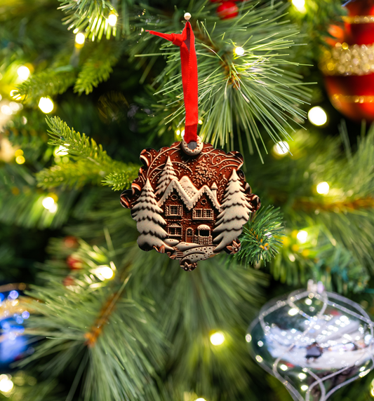 Hanging Ornament - Snowflake - 3d Gingerbread House 3