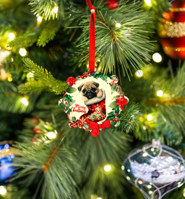 Hanging Ornament - Snowflake - Pug Puppy in Stocking