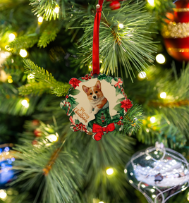 Hanging Ornament - Snowflake - Corgi Puppy in Stocking